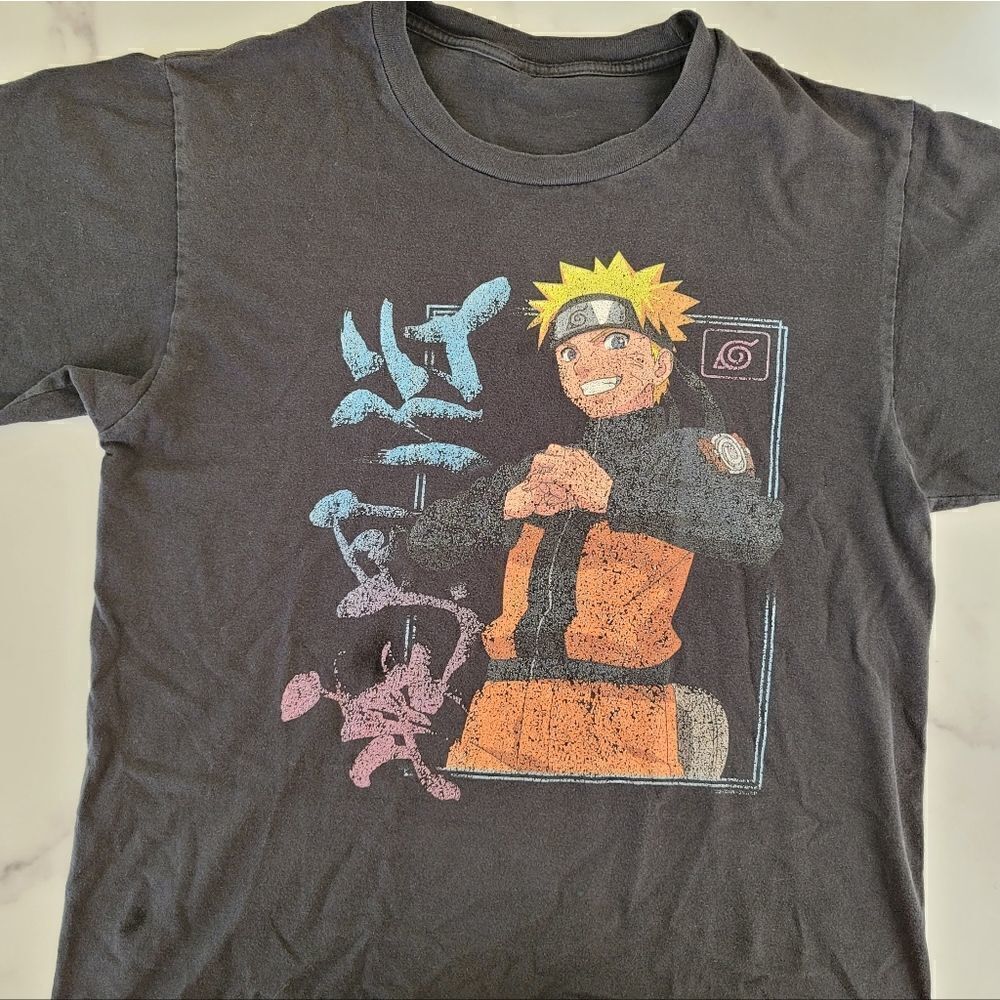 Naruto Boys youth Mens large tee shirt black crew T short sleeve anime